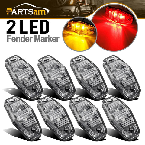 Image of Partsam 8pcs 2.5inch Oval Side Fender Marker Light Red/Amber Clear Lens Universal Surface Mount LED Light, Truck Boat Trailer Sealed Mini Trailer Led Marker Clearance Identification Lights 2 Diodes