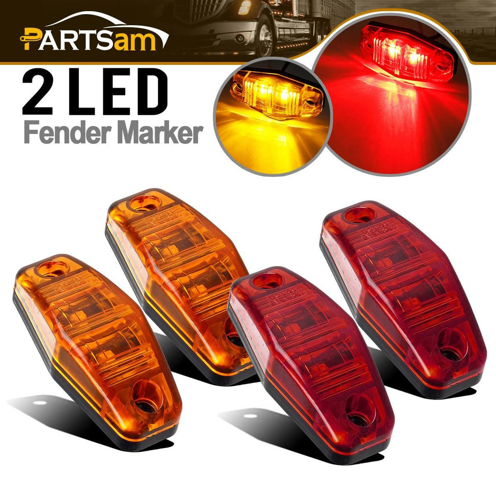 Partsam 4Pcs Mini 2.5 Inch Trailer Led Side Fender Marker Clearance Lights 2 Diodes Surface Mount, Sealed Mini Rectangular Rectangle Boat Marine Led Courtesy Lights Waterproof (2Amber+2Red)