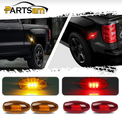 Image of Partsam 4Pcs LED Fender Bed Side Marker Lights Set Replacement for Sierra and Silverado Dually 2500 3500 HD Dual Wheeler Trucks 1999-2013 w/ T10 Plug (2X Amber + 2X Red)
