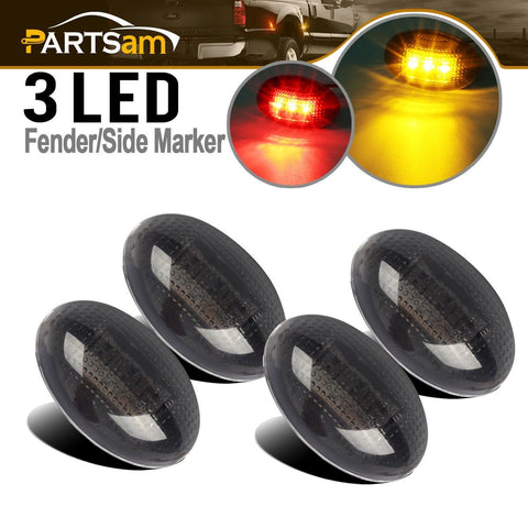 Image of Partsam Replacement For Ford F350 F450 F550 1999-2010 LED Side Fender Marker Light Smoked Full Kit Dually Bed Fender Side Mount Light Clearance Compatible with Ford Super Duty Aftermarket Front Rear
