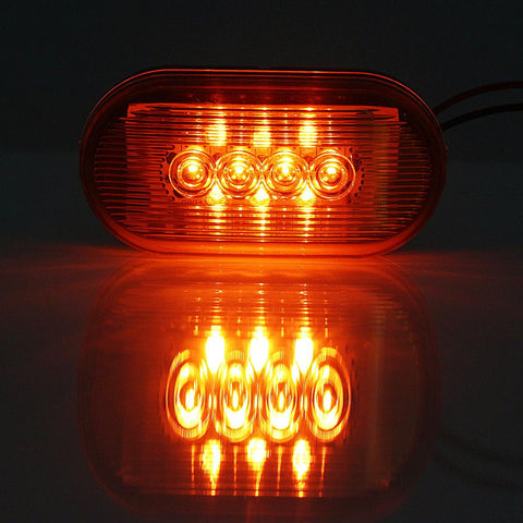 Image of Partsam 2 Amber + 2 Red 12V 4inch x 2inch Oval Led Truck Side Marker Light Surface Mount 10 Diodes, Sealed Trailer Led Clearance and Side Marker Lights, Black Base, Rectangular Rectangle Led Lights