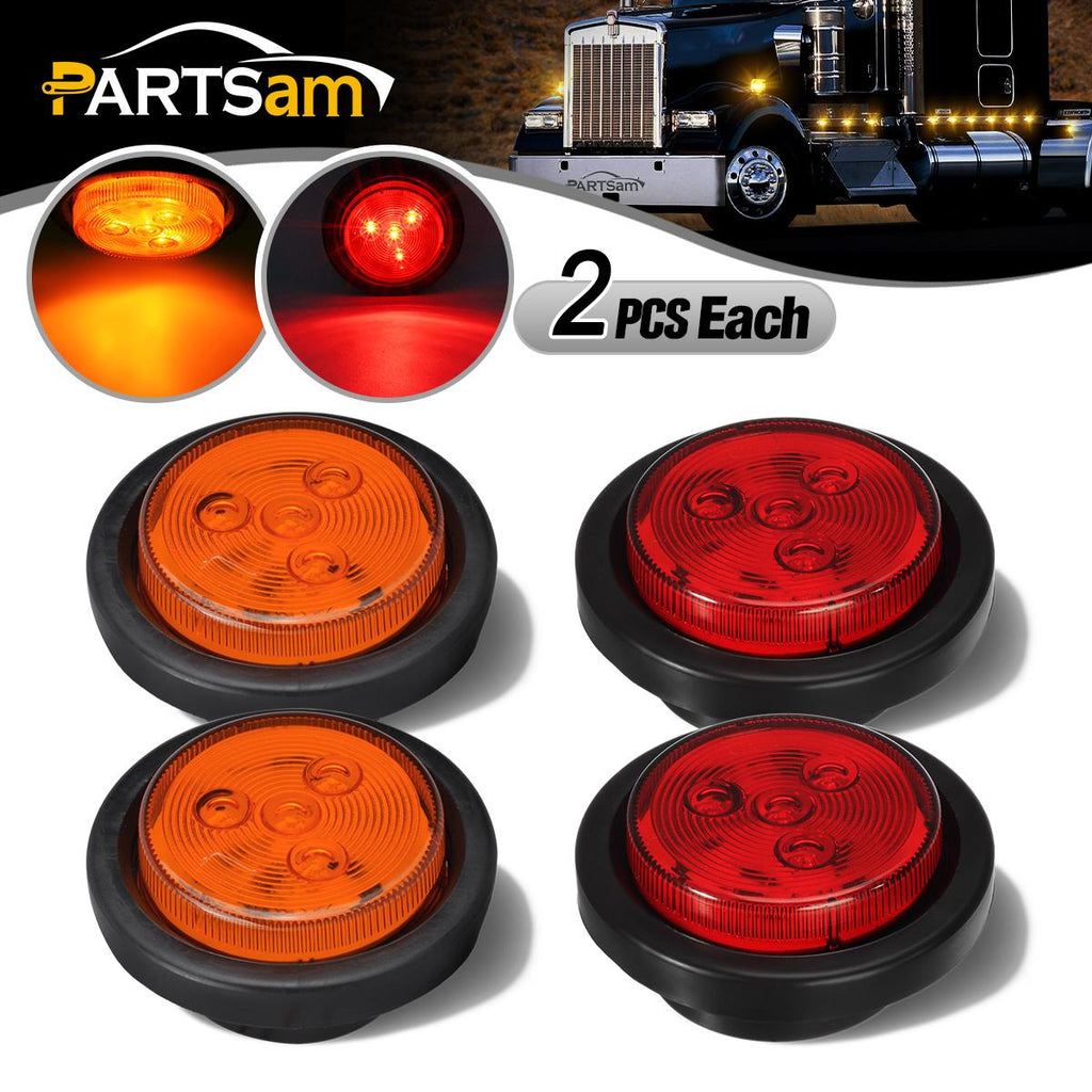 Partsam 2 Amber + 2 Red Truck Trailer 2.5inch Round Side Marker Led Clearance Light 4LED 12V, 2.5 Inch Round Led Marker Lights, 2.5 Round Led Clearance Lights, 2.5 Inch Round Led Flush Mount Lights