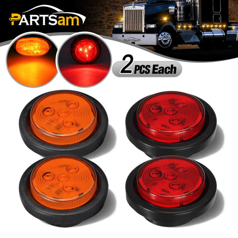 Image of Partsam 2 Amber + 2 Red Truck Trailer 2.5inch Round Side Marker Led Clearance Light 4LED 12V, 2.5 Inch Round Led Marker Lights, 2.5 Round Led Clearance Lights, 2.5 Inch Round Led Flush Mount Lights