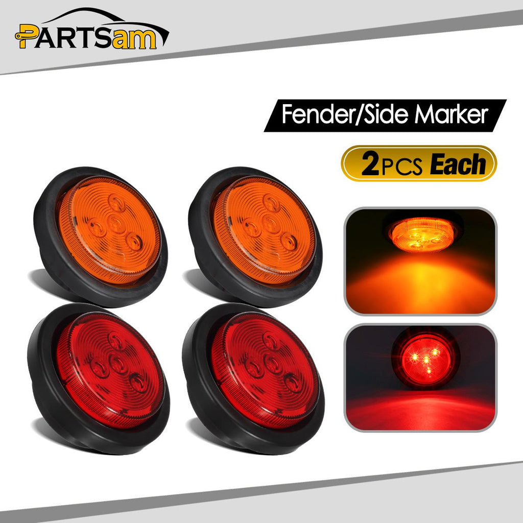 Partsam 2 Amber + 2 Red Truck Trailer 2.5inch Round Side Marker Led Clearance Light 4LED 12V, 2.5 Inch Round Led Marker Lights, 2.5 Round Led Clearance Lights, 2.5 Inch Round Led Flush Mount Lights