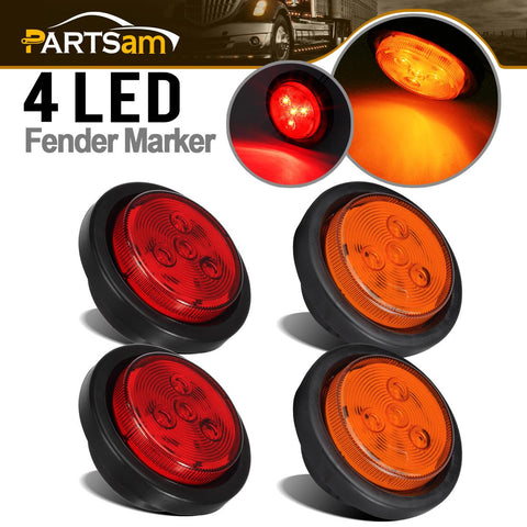 Image of Partsam 2 Amber + 2 Red Truck Trailer 2.5inch Round Side Marker Led Clearance Light 4LED 12V, 2.5 Inch Round Led Marker Lights, 2.5 Round Led Clearance Lights, 2.5 Inch Round Led Flush Mount Lights