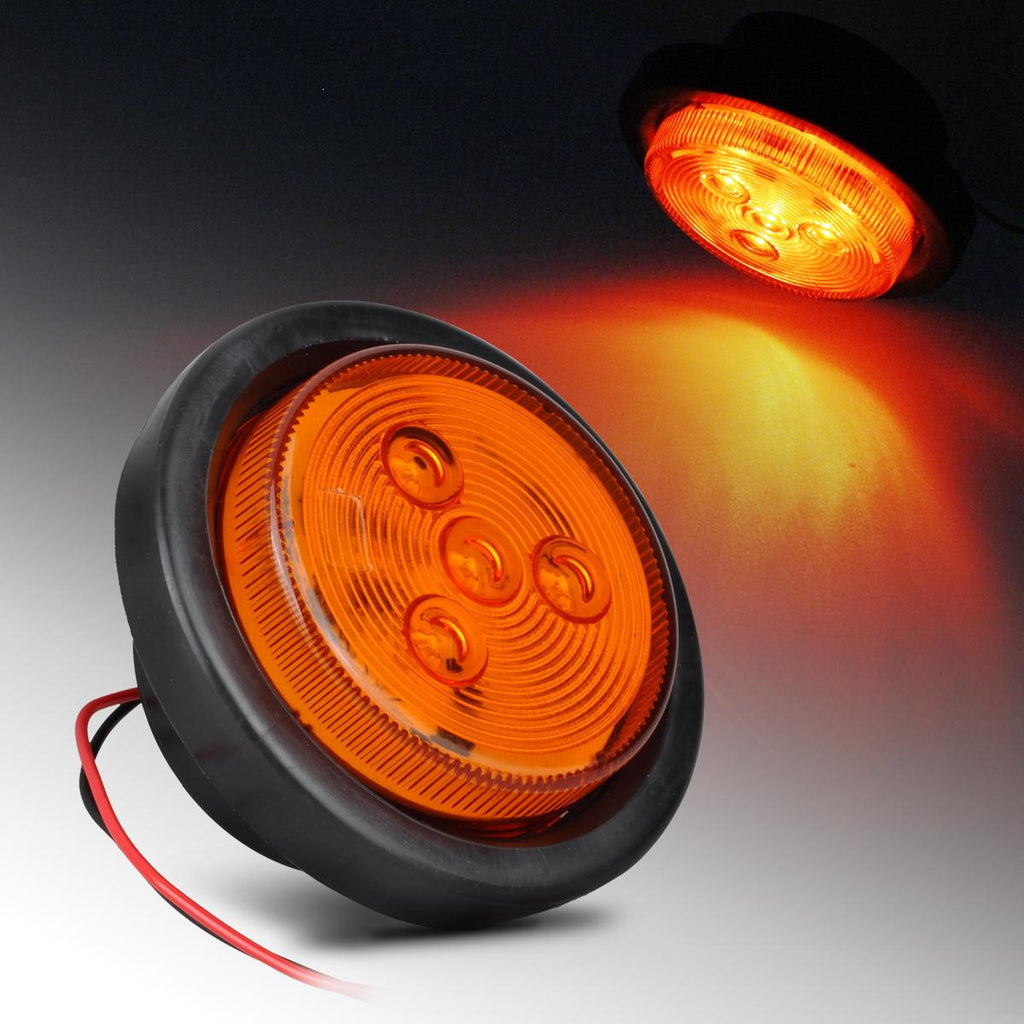 Partsam 2 Amber + 2 Red Truck Trailer 2.5inch Round Side Marker Led Clearance Light 4LED 12V, 2.5 Inch Round Led Marker Lights, 2.5 Round Led Clearance Lights, 2.5 Inch Round Led Flush Mount Lights