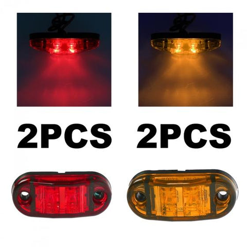 Image of Amber Red 2.5inch 2 Diode Oval LED Trailer Truck Clearance Light Side Marker Light 4PCS, Surface Mount Little Boat Marine Led Lights RV Camper Accessories (2 Amber+2 Red)