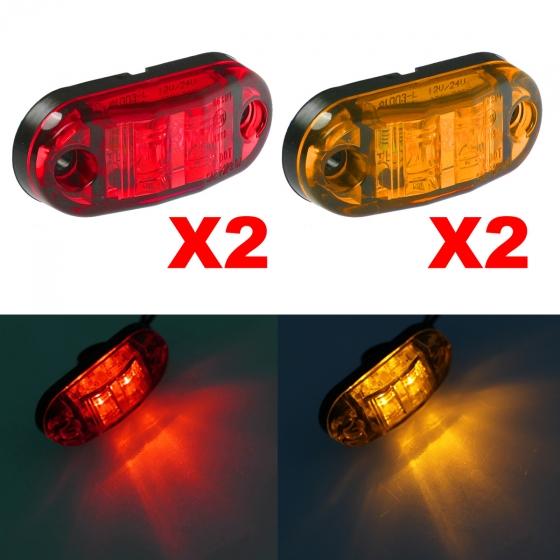 Amber Red 2.5inch 2 Diode Oval LED Trailer Truck Clearance Light Side Marker Light 4PCS, Surface Mount Little Boat Marine Led Lights RV Camper Accessories (2 Amber+2 Red)
