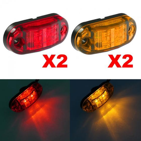 Image of Amber Red 2.5inch 2 Diode Oval LED Trailer Truck Clearance Light Side Marker Light 4PCS, Surface Mount Little Boat Marine Led Lights RV Camper Accessories (2 Amber+2 Red)