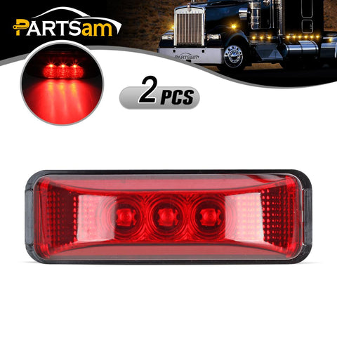 Image of Partsam Pair 3.9inch Side Marker & Clearance Light Red Waterproof Black Base Mount 3LED, Sealed Thin Line LED Trailer Marker Clearance or ID Lights w/Miro-Reflectors