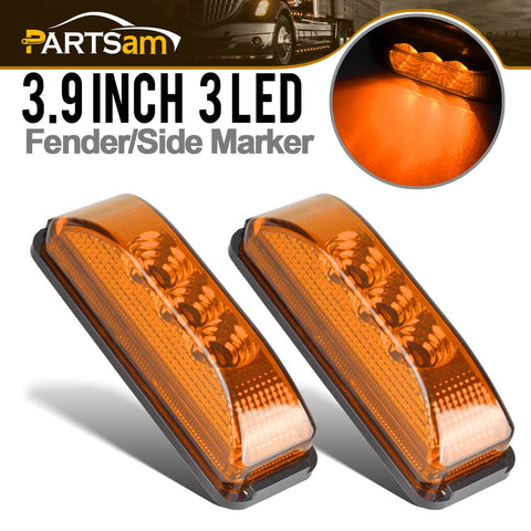 Image of Partsam 2PCS 3 LED Truck Trailer Front Rear LED Side Marker Lights indicator Lamp Sealed & Waterproof Surface Mounted Installation Amber 3.9"