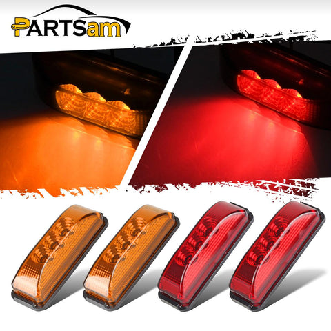 Image of Partsam 3.9 Inch 3 Led Truck Trailer Lights Front Rear LED Side Marker Lights Clearance Indicator Lights Lamps Waterproof Sealed Surface Mount LED Marker Lights w/ Mini Reflectors ( 2Amber+2Red )