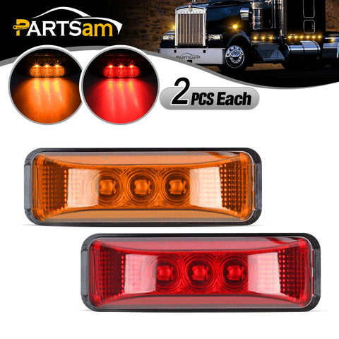 Image of Partsam 3.9 Inch 3 Led Truck Trailer Lights Front Rear LED Side Marker Lights Clearance Indicator Lights Lamps Waterproof Sealed Surface Mount LED Marker Lights w/ Mini Reflectors ( 2Amber+2Red )