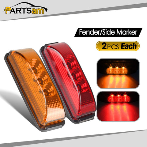 Image of Partsam 3.9 Inch 3 Led Truck Trailer Lights Front Rear LED Side Marker Lights Clearance Indicator Lights Lamps Waterproof Sealed Surface Mount LED Marker Lights w/ Mini Reflectors ( 2Amber+2Red )