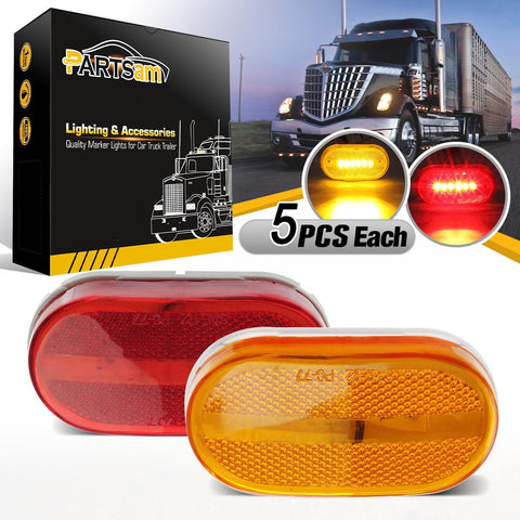 Image of Partsam 10Pcs 4 Inch Trailer Rectangular Led Side Marker Clearance Lights Lamp 6 Diodes w/Reflex Lens, Sealed 2x4 Reflective Rectangle Led Marker Lights Surface Mount for Truck Lorry Van Camper 12V