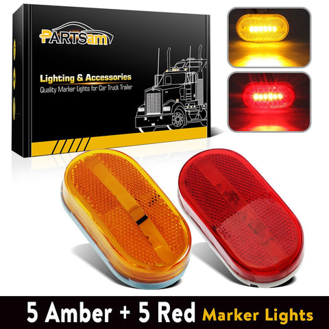 Image of Partsam 10Pcs 4 Inch Trailer Rectangular Led Side Marker Clearance Lights Lamp 6 Diodes w/Reflex Lens, Sealed 2x4 Reflective Rectangle Led Marker Lights Surface Mount for Truck Lorry Van Camper 12V