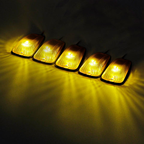 Image of Partsam 5X 264159AM 5-5050-SMD T10 194 Amber LED Cab Marker Roof Running Lights + Wiring Pack Compatible with / C1500 C2500 C3500 K1500 K2500 K3500 1988-2002 Pickup Trucks