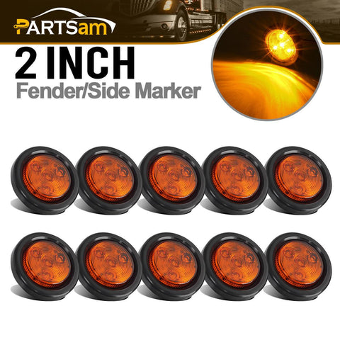 Image of Partsam 10x Amber 2" Round Sealed Led Clearance Marker Light 4LED Grommet Mount RV Accessories, Reflective 2 Inch Round Trailer Led Side Marker Lights Lamps Kit Flush Mount with Wire Pigtails