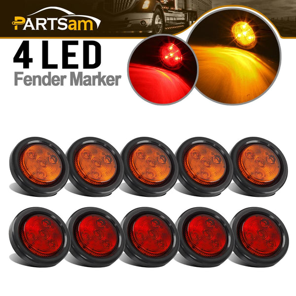 Partsam 10Pack(5 Amber + 5 Red) 2" Led Round Side Marker Light Grommet
