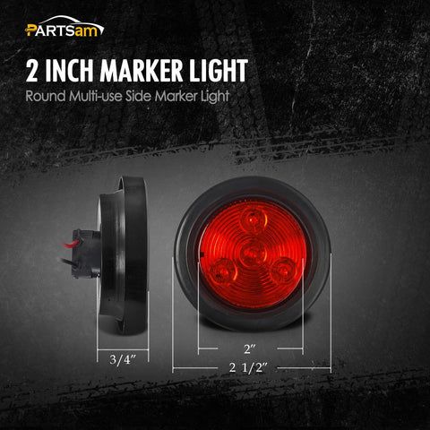 Image of Partsam 5pcs 2" Red Round Sealed Clearance Marker Light 4 LED Mount Grommet / Pigtails Hardwired