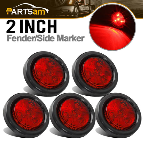Image of Partsam 5pcs 2" Red Round Sealed Clearance Marker Light 4 LED Mount Grommet / Pigtails Hardwired
