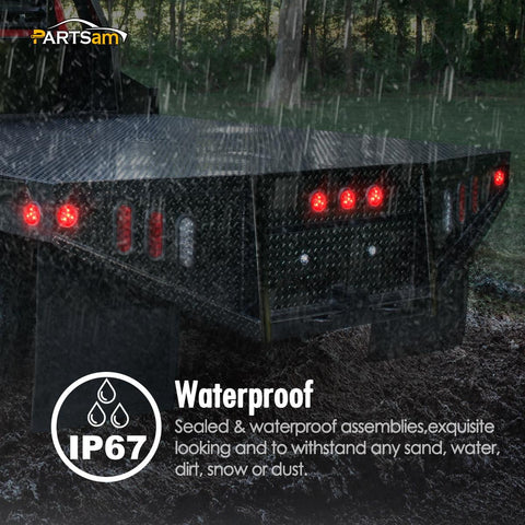 Image of Partsam 5pcs 2" Red Round Sealed Clearance Marker Light 4 LED Mount Grommet / Pigtails Hardwired