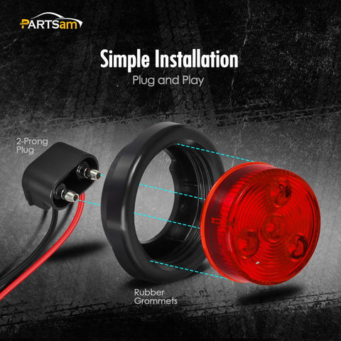 Image of Partsam 5pcs 2" Red Round Sealed Clearance Marker Light 4 LED Mount Grommet / Pigtails Hardwired