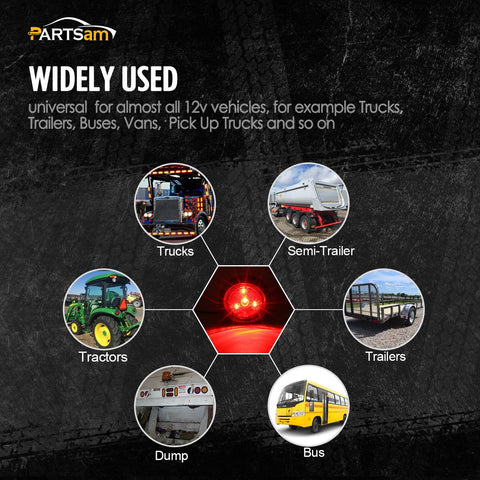 Image of Partsam 5pcs 2" Red Round Sealed Clearance Marker Light 4 LED Mount Grommet / Pigtails Hardwired