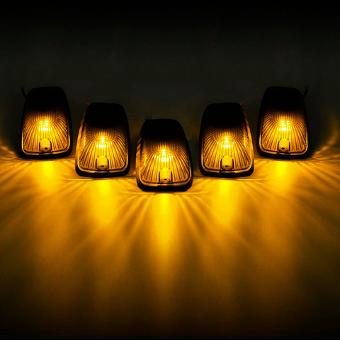 Image of Partsam 5pcs Smoke Cab Maker 264159BK Roof Running Light Cover Base + 5X Amber T10 194 168 5050 LED Light Bulbs Compatible with / C1500 C2500 C3500 K1500 K2500 K3500 1988-2002 Pickup Trucks