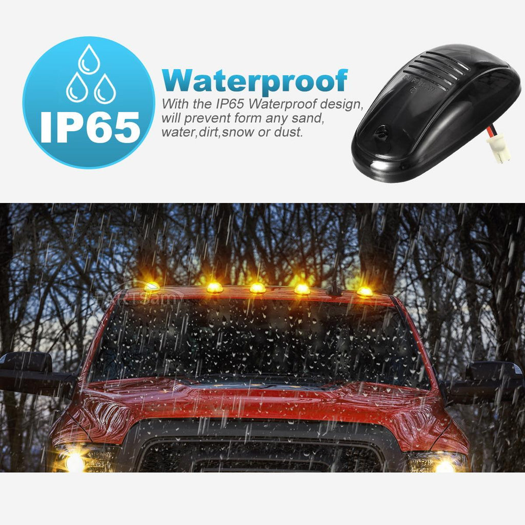 Partsam 5pcs Smoke Cab Light 16LED Amber Top Roof Running Cab Marker Lights Assembly Compatible with Dodge Ram 1500 2500 3500 4500 5500 2003-2018 Pickup Trucks