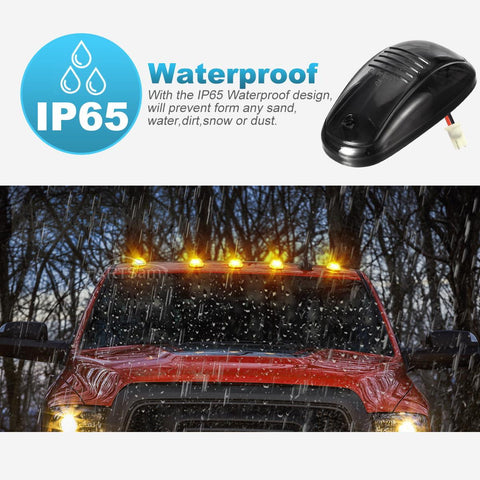 Image of Partsam 5pcs Smoke Cab Light 16LED Amber Top Roof Running Cab Marker Lights Assembly Compatible with Dodge Ram 1500 2500 3500 4500 5500 2003-2018 Pickup Trucks