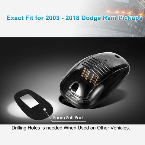 Image of Partsam 5pcs Smoke Cab Light 16LED Amber Top Roof Running Cab Marker Lights Assembly Compatible with Dodge Ram 1500 2500 3500 4500 5500 2003-2018 Pickup Trucks