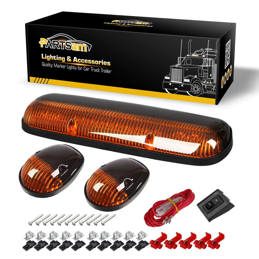 Partsam 3PCS Amber LED Cab Roof Marker Light Top Running Lights w/Wiring Compatible with Silverado/ Sierra 1500 1500HD 2500 2500HD 3500 2002 2003 2004 2005 2006 2007 Pickup Trucks