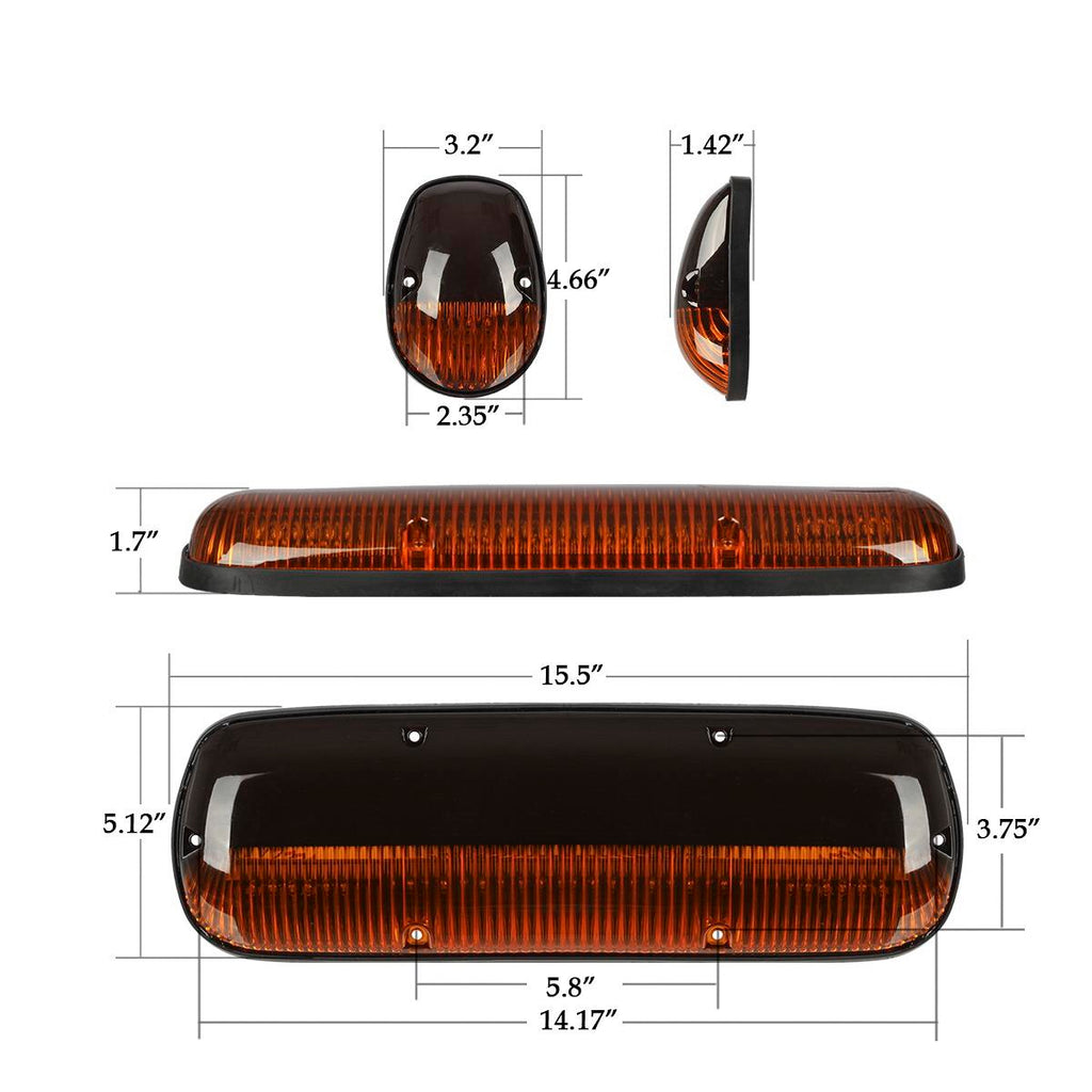 Partsam 3PCS Amber LED Cab Roof Marker Light Top Running Lights w/Wiring Compatible with Silverado/ Sierra 1500 1500HD 2500 2500HD 3500 2002 2003 2004 2005 2006 2007 Pickup Trucks