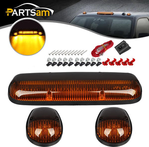 Partsam 3PCS Amber LED Cab Roof Marker Light Top Running Lights w/Wiring Compatible with Silverado/ Sierra 1500 1500HD 2500 2500HD 3500 2002 2003 2004 2005 2006 2007 Pickup Trucks