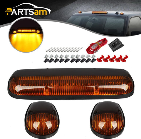 Image of Partsam 3PCS Amber LED Cab Roof Marker Light Top Running Lights w/Wiring Compatible with Silverado/ Sierra 1500 1500HD 2500 2500HD 3500 2002 2003 2004 2005 2006 2007 Pickup Trucks