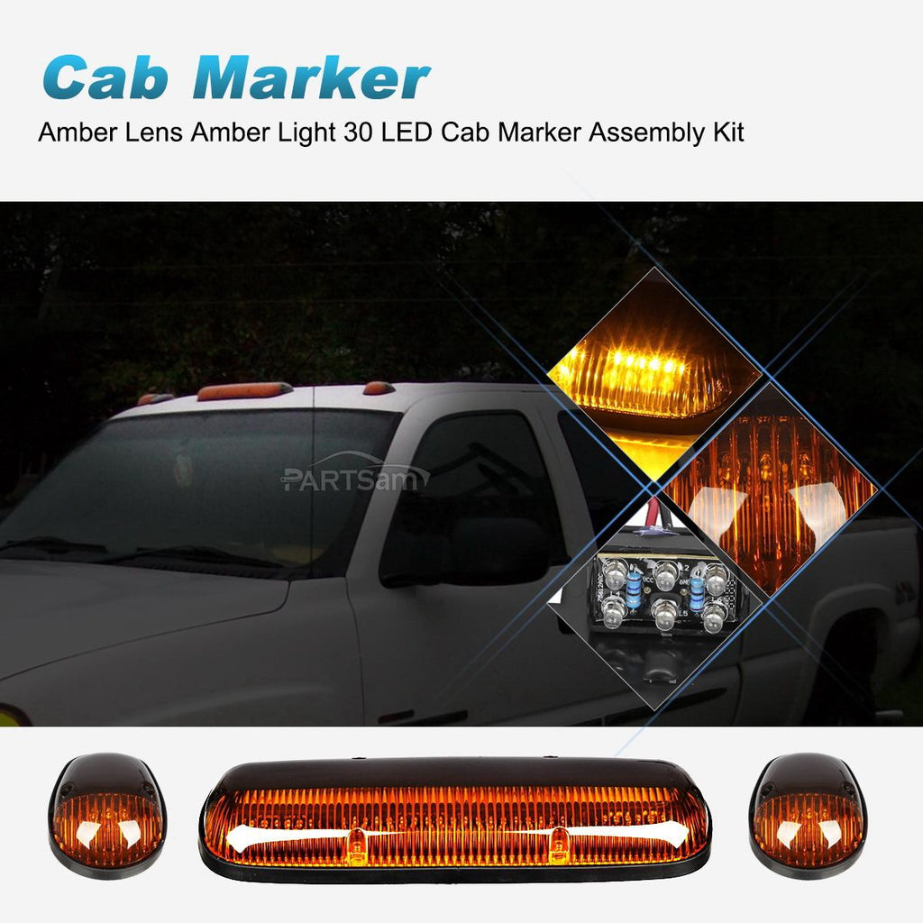 Partsam 3PCS Amber LED Cab Roof Marker Light Top Running Lights w/Wiring Compatible with Silverado/ Sierra 1500 1500HD 2500 2500HD 3500 2002 2003 2004 2005 2006 2007 Pickup Trucks