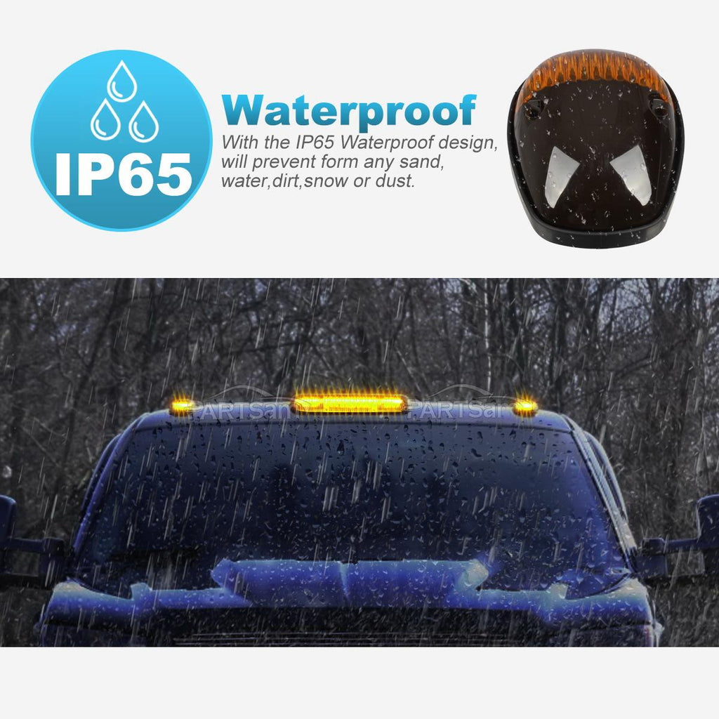 Partsam 3PCS Amber LED Cab Roof Marker Light Top Running Lights w/Wiring Compatible with Silverado/ Sierra 1500 1500HD 2500 2500HD 3500 2002 2003 2004 2005 2006 2007 Pickup Trucks