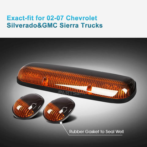 Image of Partsam 3PCS Amber LED Cab Roof Marker Light Top Running Lights w/Wiring Compatible with Silverado/ Sierra 1500 1500HD 2500 2500HD 3500 2002 2003 2004 2005 2006 2007 Pickup Trucks