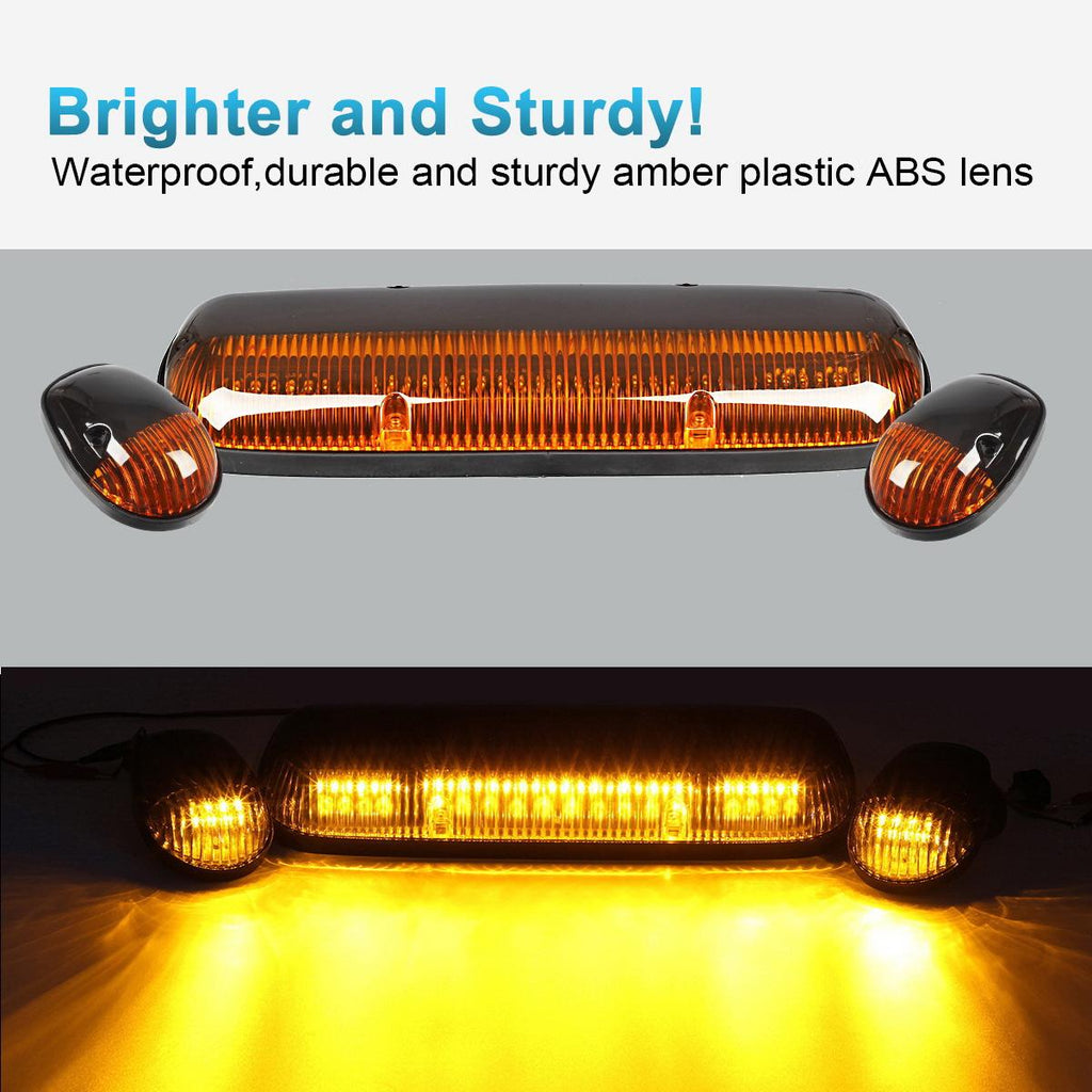 Partsam 3PCS Amber LED Cab Roof Marker Light Top Running Lights w/Wiring Compatible with Silverado/ Sierra 1500 1500HD 2500 2500HD 3500 2002 2003 2004 2005 2006 2007 Pickup Trucks