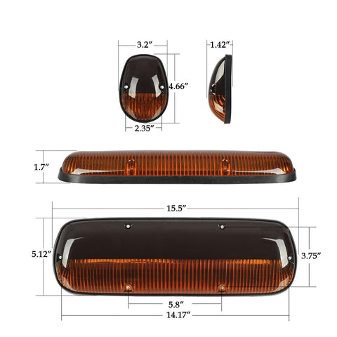 Image of Partsam 3PCS Amber Cab Roof Running Marker Lights +5xT10 5050 Amber LEDs Compatible with Silverado/ Sierra 1500 1500HD 2500 2500HD 3500 2002 2003 2004 2005 2006 2007 Pickup Trucks
