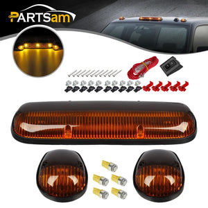 Partsam 3PCS Amber Cab Roof Running Marker Lights +5xT10 5050 Amber LEDs Compatible with Silverado/ Sierra 1500 1500HD 2500 2500HD 3500 2002 2003 2004 2005 2006 2007 Pickup Trucks