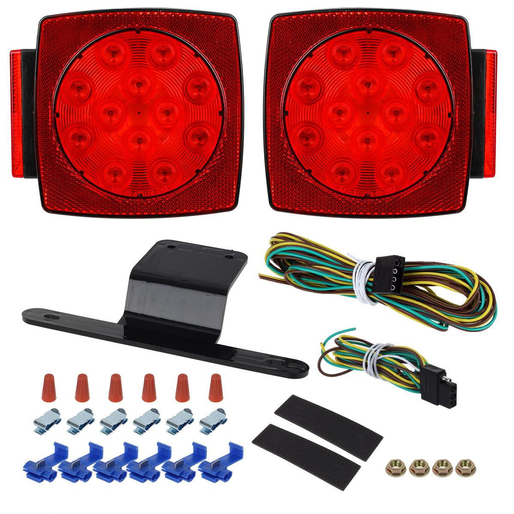 Partsam Submersible Led Truck Trailer Lights Kit 12V, 2xSquare Led Trailer Light Kits+14.17inch Red 3 Light 9 LED ID Light Bar+2xAmber Side Marker w/Reflex+ 8pcs 2.5inch Oval Led Marker Clearance Lights