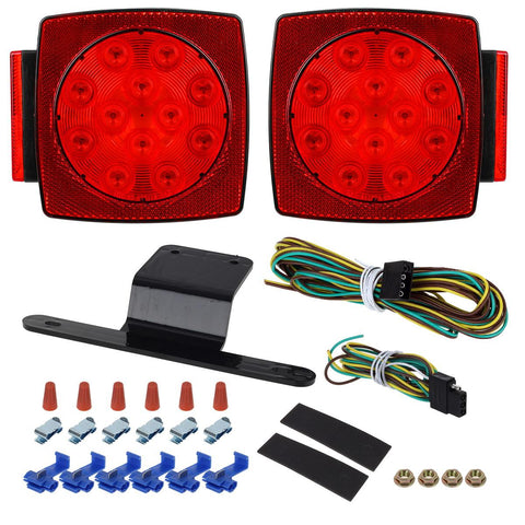 Image of Partsam Submersible Led Truck Trailer Lights Kit 12V, 2xSquare Led Trailer Light Kits+14.17inch Red 3 Light 9 LED ID Light Bar+2xAmber Side Marker w/Reflex+ 8pcs 2.5inch Oval Led Marker Clearance Lights