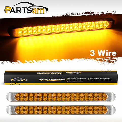 Image of Partsam Submersible 17 Inch Thin Amber Led Turn Signal Light Bar 40 LED Sealed Utility Trailer Truck RV Led Marker Clearance Identification Light Bar w/Chrome Bezel (Pack of 2)