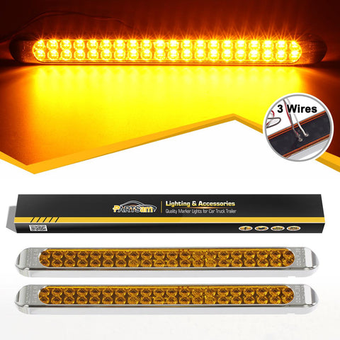 Image of Partsam Submersible 17 Inch Thin Amber Led Turn Signal Light Bar 40 LED Sealed Utility Trailer Truck RV Led Marker Clearance Identification Light Bar w/Chrome Bezel (Pack of 2)