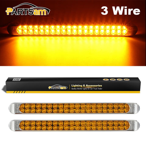 Image of Partsam Submersible 17 Inch Thin Amber Led Turn Signal Light Bar 40 LED Sealed Utility Trailer Truck RV Led Marker Clearance Identification Light Bar w/Chrome Bezel (Pack of 2)