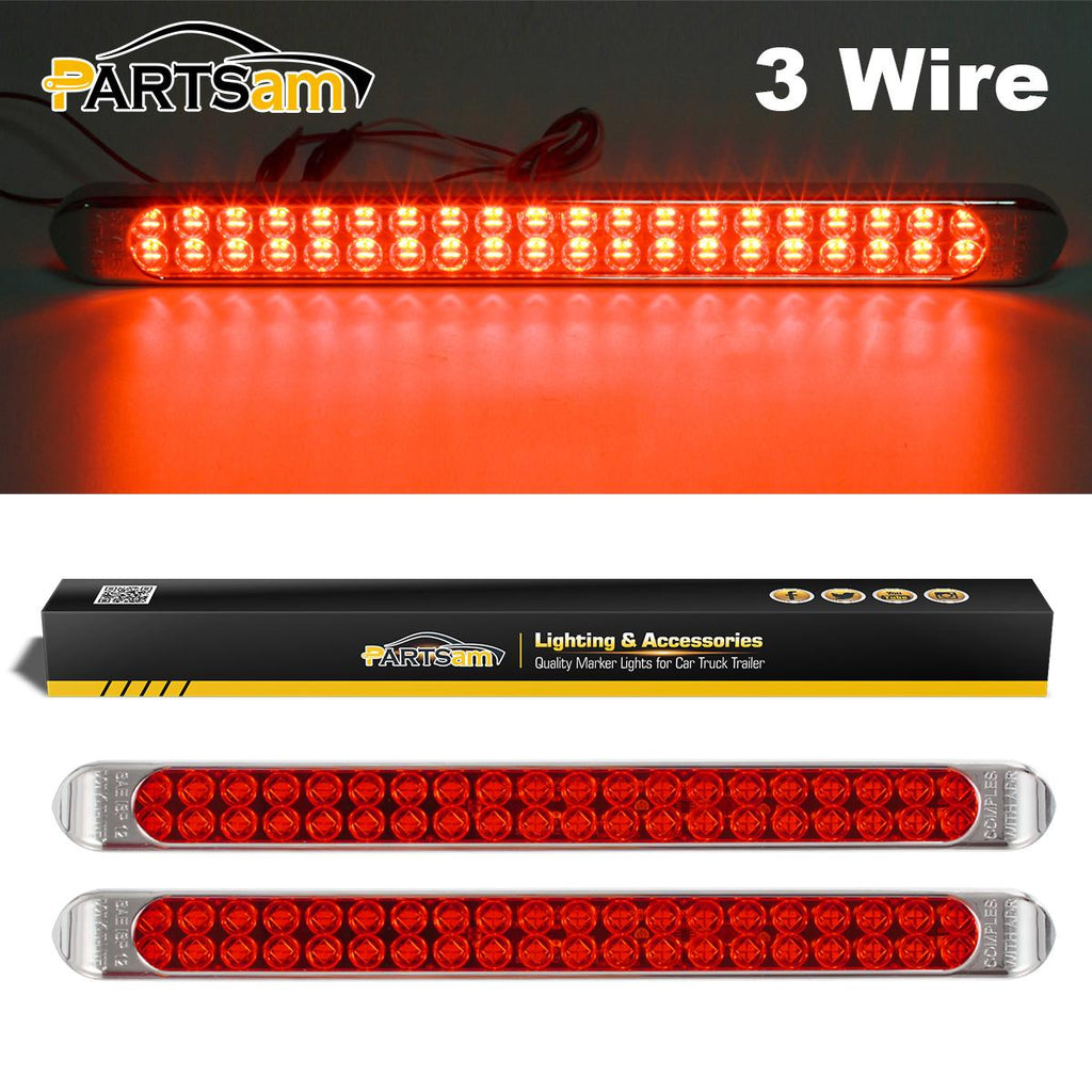 Partsam Submersible 17Inch Thin Amber Led Turn Signal Light Bar 40 LED Sealed Utility Trailer Truck RV Led Marker Clearance Identification Light Bar w/Chrome Bezel (Pack of 2)