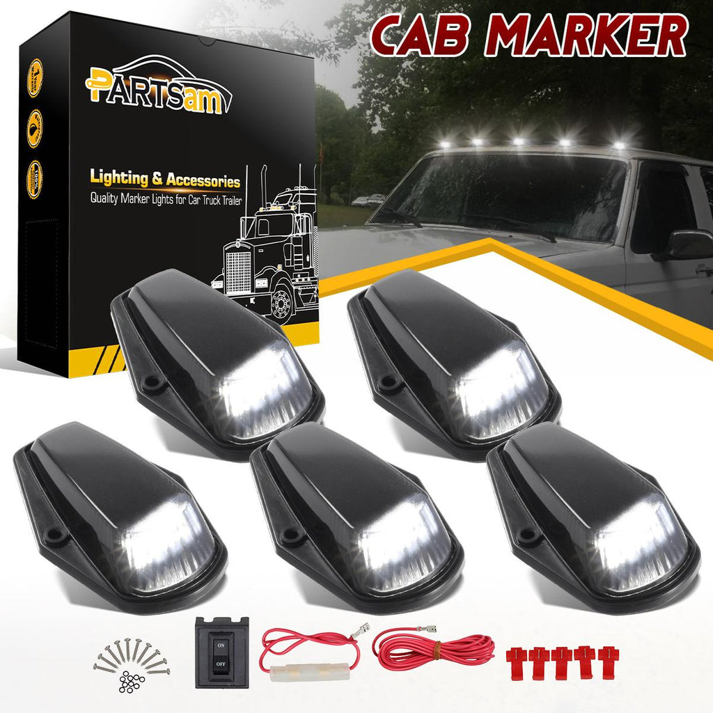 Partsam 5X Cab Marker Light LED Top Roof Running Light Black Lens White 12LED Lights w/Wire Compatible with Ford F150 F250 F350 1973-1997 F Series Super Duty Pickup Trucks