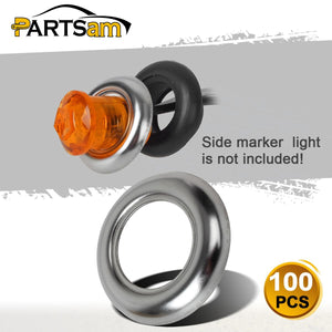 Partsam 3/4" round Stainless Steel Trim Ring Bezel For 3/4" Accent Marker Lights and all 3/4" Round Marker Clearance Lights (Pack of 100)